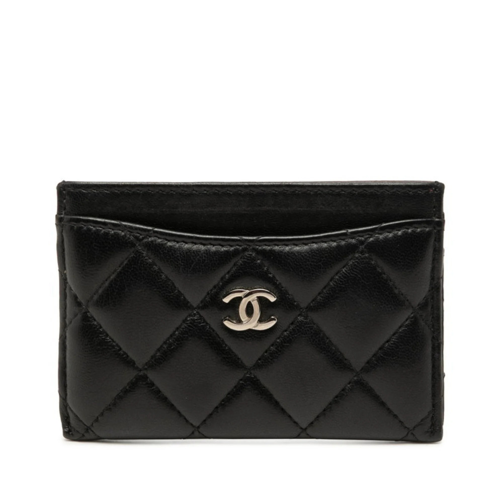 Chanel Coco Mark Matelassé Business Card Holder/Card Case/Pass Case, Black La...